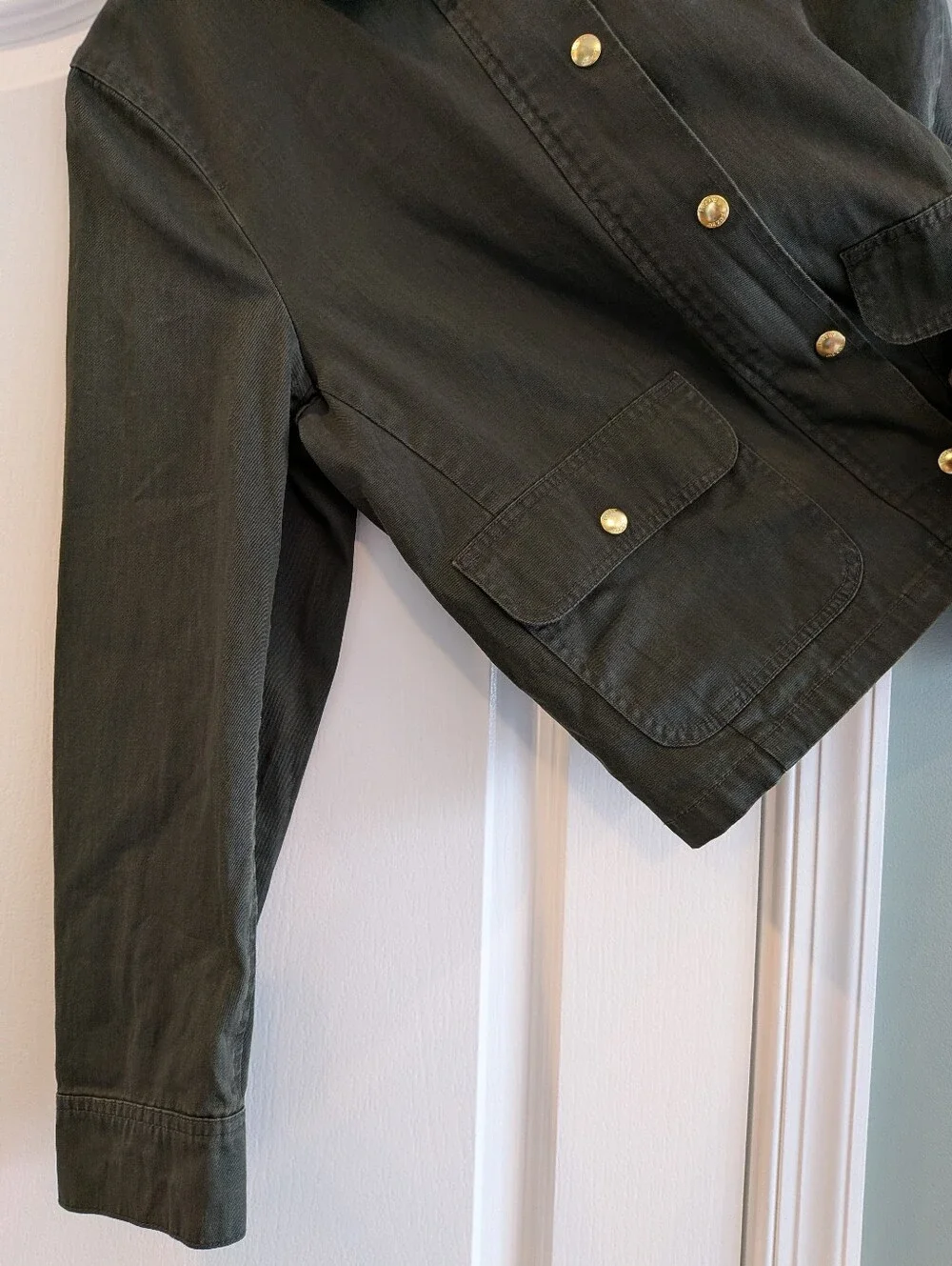 J. Crew Factory Cropped Field Jacket Mossy Green Brown Chore Barn Coat Size M